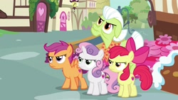 Size: 1920x1080 | Tagged: safe, imported from derpibooru, screencap, apple bloom, granny smith, scootaloo, sweetie belle, pony, the big mac question, cutie mark crusaders