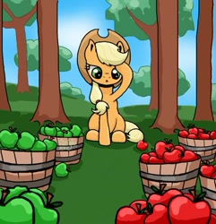 Size: 400x415 | Tagged: dead source, safe, artist:starriglo, imported from derpibooru, applejack, earth pony, pony, apple, applejack's hat, cowboy hat, female, food, hat, inktober, mare, separation, solo, tree