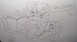 Size: 4975x2736 | Tagged: safe, artist:徐詩珮, imported from derpibooru, glitter drops, pony, unicorn, female, glitter drops is not amused, implied tempest shadow, lineart, mare, traditional art, unamused