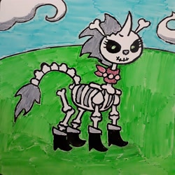 Size: 3072x3072 | Tagged: safe, artist:eternaljonathan, imported from derpibooru, skellinore, pony, unicorn, the break up breakdown, bone, gativerso, skeleton, traditional art, whiteboard