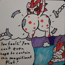 Size: 3072x3069 | Tagged: safe, artist:eternaljonathan, imported from derpibooru, oc, oc only, oc:veneris, pony, unicorn, breaking, butt, dream, gativerso, plot, shackles, sleeping, traditional art, whiteboard