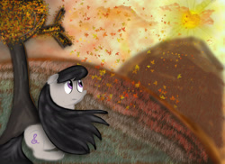 Size: 3468x2524 | Tagged: safe, artist:kierwiny, imported from derpibooru, octavia melody, earth pony, pony, autumn, female, leaves, mare, scenery, solo, tree