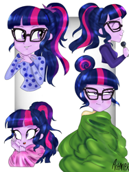 Size: 1536x2048 | Tagged: safe, artist:artmlpk, imported from derpibooru, sci-twi, twilight sparkle, equestria girls, blanket, blushing, bun, cute, female, microphone, solo, twiabetes