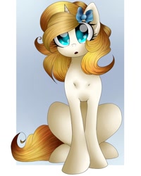 Size: 1024x1280 | Tagged: safe, artist:0bsydia, imported from derpibooru, oc, oc only, pony, unicorn, bow, female, mare, sitting, solo
