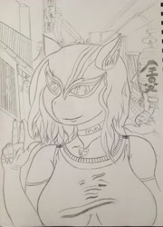 Size: 2876x4003 | Tagged: safe, artist:darkini von blessy, imported from derpibooru, oc, anthro, drawing, japanese, monochrome, traditional art