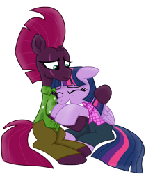 Size: 9450x11242 | Tagged: safe, artist:ejlightning007arts, imported from derpibooru, tempest shadow, twilight sparkle, alicorn, unicorn, broken horn, clothes, crossover, cute, eye scar, eyes closed, female, horn, judy hopps, lesbian, nick wilde, scar, shipping, tempestlight, traditional art, twilight sparkle (alicorn), vector, zootopia