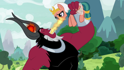 Size: 1920x1080 | Tagged: safe, imported from derpibooru, screencap, lord tirek, somnambula, centaur, pegasus, pony, the ending of the end, closed, defeated, eyes closed, fangs, female, frown, gritted teeth, holding a pony, kick the dog, lidded eyes, magic, magic drain, magic theft, male, mare, open mouth, smiling, somnambuse, succ, that centaur sure does love magic