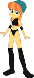 Size: 683x1556 | Tagged: safe, artist:invisibleink, artist:marcusvanngriffin, artist:wouterthebelgian1999, edit, imported from derpibooru, orange sunrise, equestria girls, equestria girls series, background human, beanie, belly button, boots, clothes, commission, elbow pads, female, hat, knee pads, midriff, shoes, simple background, solo, sports, sports bra, sports panties, transparent background, vector, wrestler, wrestling