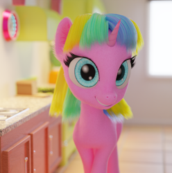 Size: 1080x1089 | Tagged: safe, artist:gabe2252, imported from derpibooru, oc, oc:constant time, pony, unicorn, 3d, blender, blender cycles, cycles, female, kitchen, mare