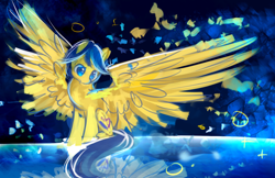 Size: 1224x792 | Tagged: safe, artist:aquagalaxy, imported from derpibooru, oc, oc only, oc:jediel, pegasus, pony, reflection, solo, spread wings, wings