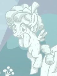 Size: 214x287 | Tagged: safe, imported from derpibooru, screencap, cozy glow, lord tirek, queen chrysalis, pegasus, pony, the ending of the end, bow, cobble glow, cropped, female, filly, hair bow, legion of doom statue, petrification, solo, solo focus, statue