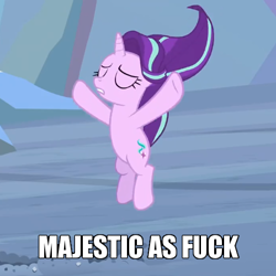 Size: 500x500 | Tagged: safe, edit, edited screencap, imported from derpibooru, screencap, starlight glimmer, pony, unicorn, the ending of the end, beautiful, cropped, female, floating, majestic as fuck, solo, vulgar