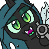 Size: 200x200 | Tagged: safe, artist:jargon scott, imported from derpibooru, queen chrysalis, bye anon, gun, weapon