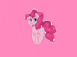 Size: 2048x1536 | Tagged: safe, artist:siripim111, imported from derpibooru, pinkie pie, earth pony, pony, chest fluff, cute, diapinkes, ear fluff, female, pink background, simple background, smiling, solo