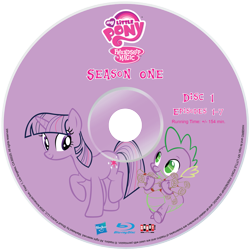 Size: 2339x2339 | Tagged: safe, artist:pixelgrip94, imported from derpibooru, spike, twilight sparkle, dragon, pony, unicorn, season 1, blu-ray, fake, fake blu-ray set, female, male, mare, scroll, simple background, transparent background, unicorn twilight