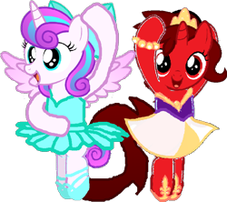 Size: 784x695 | Tagged: safe, artist:angrymetal, imported from derpibooru, princess flurry heart, oc, oc:princess ruby, alicorn, pony, 1000 hours in ms paint, alicorn oc, arms in the air, ballerina, ballerinas, ballet, clothes, cute, en pointe, flurrybetes, flurryrina, one arm up, simple background, transparent background, tutu, tutus