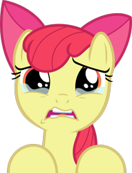 Size: 1509x1971 | Tagged: safe, artist:phucknuckl, imported from derpibooru, apple bloom, earth pony, pony, the last crusade, crying, female, filly, sad, simple background, solo, transparent background, vector