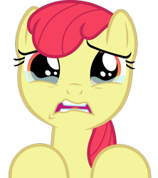 Size: 1509x1698 | Tagged: safe, artist:phucknuckl, edit, editor:slayerbvc, imported from derpibooru, vector edit, apple bloom, earth pony, pony, the last crusade, accessory-less edit, crying, female, filly, missing accessory, sad, simple background, solo, transparent background, vector