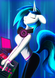 Size: 1748x2480 | Tagged: safe, artist:jphyperx, imported from derpibooru, dj pon-3, vinyl scratch, anthro, unicorn, beautiful, eyes closed, female, headphones, solo