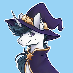 Size: 1000x1000 | Tagged: safe, artist:flaming-trash-can, imported from derpibooru, oc, oc only, pony, unicorn, clothes, ear piercing, hat, piercing, simple background, solo, witch hat, ych result