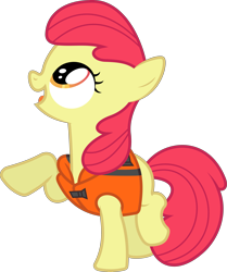 Size: 3661x4380 | Tagged: safe, artist:dasprid, edit, editor:slayerbvc, imported from derpibooru, vector edit, apple bloom, earth pony, pony, pinkie apple pie, accessory-less edit, female, filly, lifejacket, looking up, missing accessory, simple background, solo, transparent background, vector