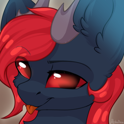 Size: 2048x2048 | Tagged: source needed, useless source url, safe, artist:alphadesu, imported from derpibooru, oc, oc:king phoenix embers, changeling, :p, avatar, cheeky, red changeling, royal, royal changeling, tongue out, ych result