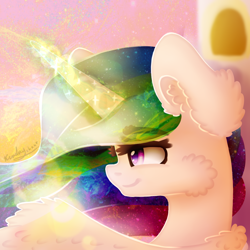 Size: 1024x1024 | Tagged: safe, artist:kindny-chan, imported from derpibooru, princess celestia, pony, bust, female, magic, portrait, solo