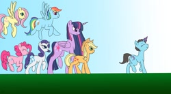 Size: 1024x565 | Tagged: safe, artist:wolftendragon, imported from derpibooru, applejack, fluttershy, pinkie pie, rainbow dash, rarity, twilight sparkle, oc, alicorn, pony, unicorn, the last problem, female, mane six, mare, princess twilight 2.0, twilight sparkle (alicorn)