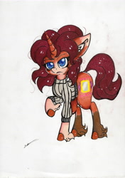 Size: 4920x6972 | Tagged: safe, artist:luxiwind, imported from derpibooru, oc, oc only, oc:miroir d'or, pony, unicorn, absurd resolution, clothes, female, mare, solo, sweater, traditional art