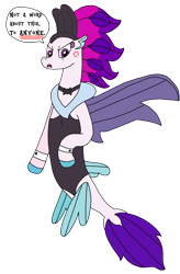 Size: 1925x2935 | Tagged: safe, artist:supahdonarudo, imported from derpibooru, queen novo, seapony (g4), my little pony: the movie, angry, bowtie, bunnovo, bunny ears, bunny suit, clothes, cross-popping veins, cuffs (clothes), dialogue, female, milf, simple background, speech bubble, talking to viewer, transparent background, tsundere