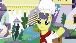 Size: 1920x1080 | Tagged: safe, imported from derpibooru, screencap, stove comet, pony, the ending of the end, chef's hat, hat, male, saddle bag, solo, stallion