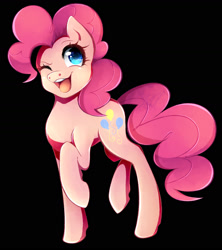 Size: 1459x1642 | Tagged: safe, artist:maryannesanctorum, imported from derpibooru, pinkie pie, earth pony, pony, black background, cute, diapinkes, female, mare, one eye closed, open mouth, simple background, solo, wink