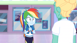 Size: 1164x655 | Tagged: safe, imported from derpibooru, screencap, rainbow dash, zephyr breeze, equestria girls, equestria girls series, holidays unwrapped, spoiler:eqg series (season 2), dashing through the mall, geode of super speed, magical geodes, oh crap, plusplus, rainbow dash is best facemaker, shrunken pupils