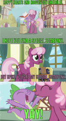 Size: 641x1169 | Tagged: safe, edit, edited screencap, editor:undeadponysoldier, imported from derpibooru, screencap, cheerilee, spike, earth pony, pony, a flurry of emotions, secret of my excess, cheeribetes, cheerispike, comic, cute, female, happy, hug, male, mare, screencap comic, shipping, spikabetes, straight, wrong aspect ratio, yay