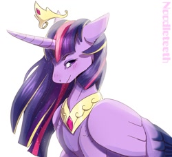 Size: 1024x933 | Tagged: safe, artist:noodleteeth, imported from derpibooru, twilight sparkle, alicorn, pony, the last problem, crown, female, jewelry, looking at you, mare, older, older twilight, princess twilight 2.0, regalia, simple background, solo, twilight sparkle (alicorn), white background