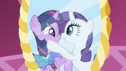 Size: 1920x1080 | Tagged: safe, imported from derpibooru, screencap, rarity, twilight sparkle, pony, unicorn, the ticket master, duo, mirror, saddle, tack