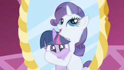 Size: 1920x1080 | Tagged: safe, imported from derpibooru, screencap, rarity, twilight sparkle, pony, unicorn, the ticket master, duo, mirror
