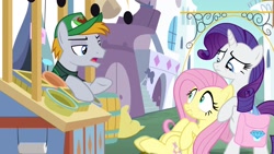 Size: 1920x1080 | Tagged: safe, imported from derpibooru, screencap, fluttershy, rarity, sub sandwich (character), pegasus, pony, unicorn, the ending of the end, background pony, female, male, mare, saddle bag, stallion, sub sandwich