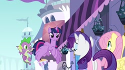 Size: 1920x1080 | Tagged: safe, imported from derpibooru, screencap, fluttershy, rarity, spike, twilight sparkle, alicorn, dragon, pony, the ending of the end, twilight sparkle (alicorn), winged spike, wings