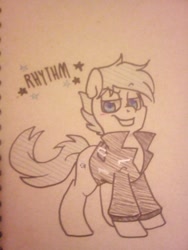 Size: 1536x2048 | Tagged: safe, artist:paperbagpony, imported from derpibooru, oc, oc:rhythm, earth pony, pony, clothes, jacket, leather jacket, male, traditional art