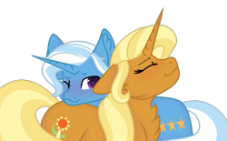 Size: 881x545 | Tagged: safe, artist:wispyaxolotl, imported from derpibooru, jack pot, sunflower spectacle, pony, blushing, chest fluff, female, husband and wife, jacktacle, male, starry eyes, trixie's parents, wingding eyes