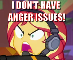 Size: 355x291 | Tagged: safe, edit, edited screencap, imported from derpibooru, screencap, sunset shimmer, equestria girls, equestria girls series, game stream, spoiler:eqg series (season 2), anger issues, blatant lies, caption, cropped, female, image macro, rageset shimmer, solo, text, that pony sure have anger issues, yelling