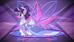 Size: 3840x2160 | Tagged: safe, artist:laszlvfx, artist:suramii, edit, imported from derpibooru, twilight sparkle, alicorn, pony, the last problem, alternate hairstyle, clothes, dress, female, high res, mare, second coronation dress, smiling, solo, twilight sparkle (alicorn), wallpaper, wallpaper edit