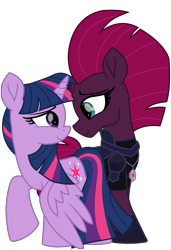 Size: 5992x8777 | Tagged: safe, alternate version, artist:ejlightning007arts, edit, imported from derpibooru, tempest shadow, twilight sparkle, alicorn, pony, unicorn, armor, broken horn, cute, female, horn, lesbian, shipping, tempestbetes, tempestlight, twiabetes, twilight sparkle (alicorn)