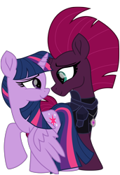 Size: 5992x8777 | Tagged: safe, alternate version, artist:ejlightning007arts, edit, imported from derpibooru, tempest shadow, twilight sparkle, alicorn, pony, unicorn, armor, broken horn, cute, female, horn, lesbian, shipping, tempestbetes, tempestlight, twiabetes, twilight sparkle (alicorn)