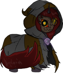 Size: 3349x3893 | Tagged: safe, artist:dusk-spark, imported from derpibooru, oc, oc only, oc:curse word, pony, unicorn, cloak, clothes, female, heterochromia, horn, mare, mask, solo, unicorn oc