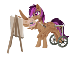 Size: 1515x1119 | Tagged: safe, artist:dusthiel, imported from derpibooru, stellar eclipse, pegasus, pony, canvas, easel, male, paintbrush, painting, simple background, solo, stallion, transparent background, wheelchair, wing hands, wings