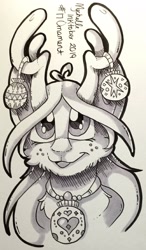 Size: 1194x2048 | Tagged: safe, artist:mychelle, imported from derpibooru, alice the reindeer, deer, pony, reindeer, female, inktober, inktober 2019, monochrome, solo, traditional art