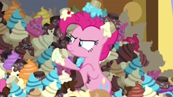 Size: 1920x1080 | Tagged: safe, imported from derpibooru, screencap, pinkie pie, earth pony, pony, the ending of the end, cupcake, female, food, mare, solo