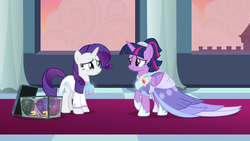 Size: 1920x1080 | Tagged: safe, artist:cyan-six, edit, edited screencap, imported from derpibooru, screencap, rarity, twilight sparkle, alicorn, pony, unicorn, the last problem, female, looking at each other, rarilight, twilight sparkle (alicorn)